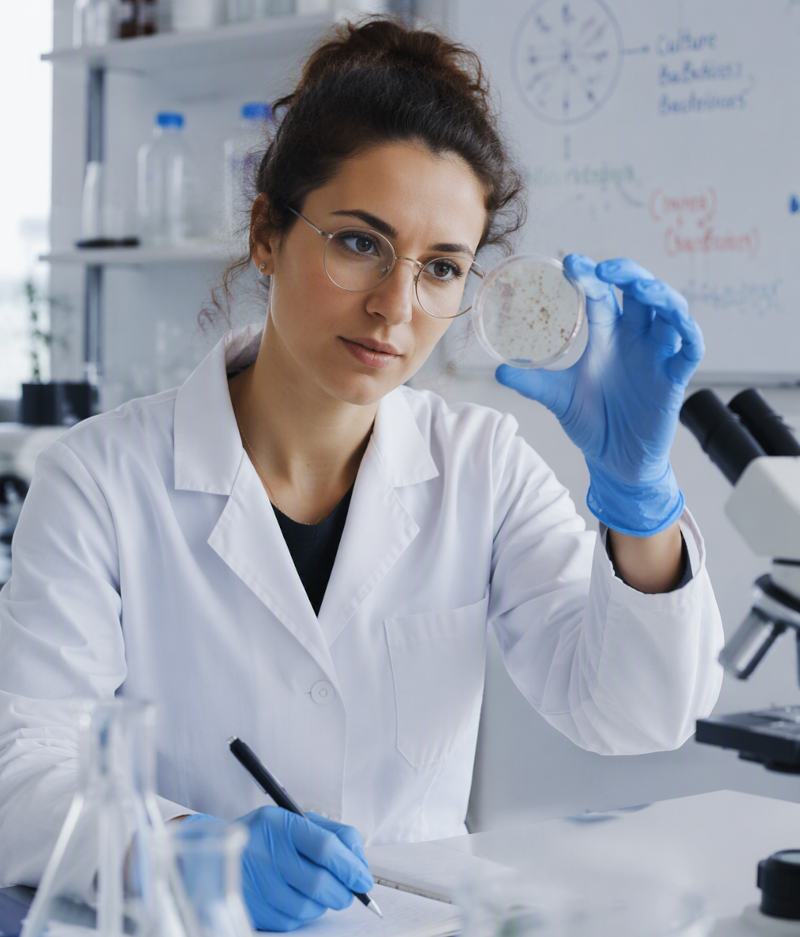 Femme scientifique observant une boite de pétri